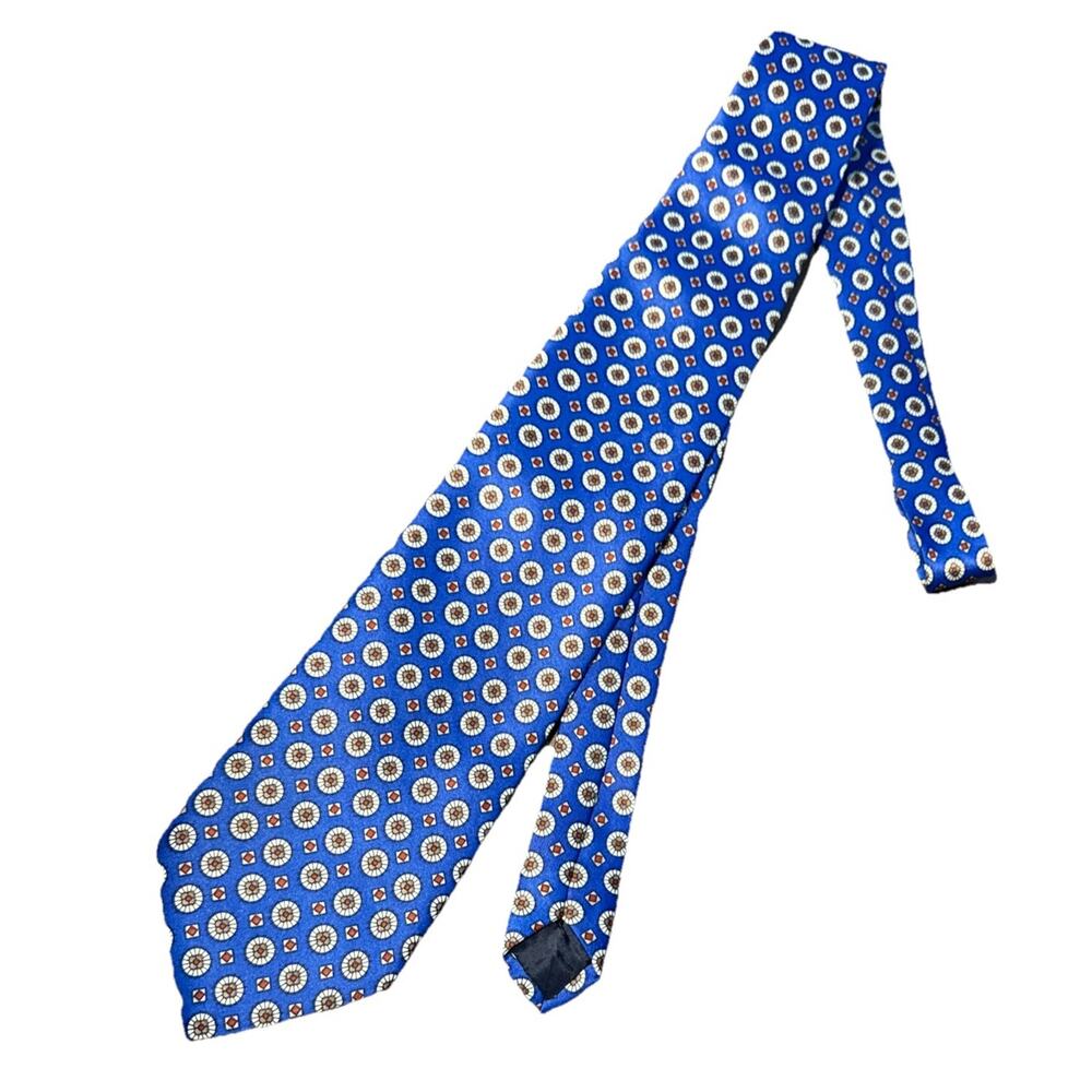 M.Antonioni 100% Silk Italian Blue Geometric Necktie Myung JU Silk